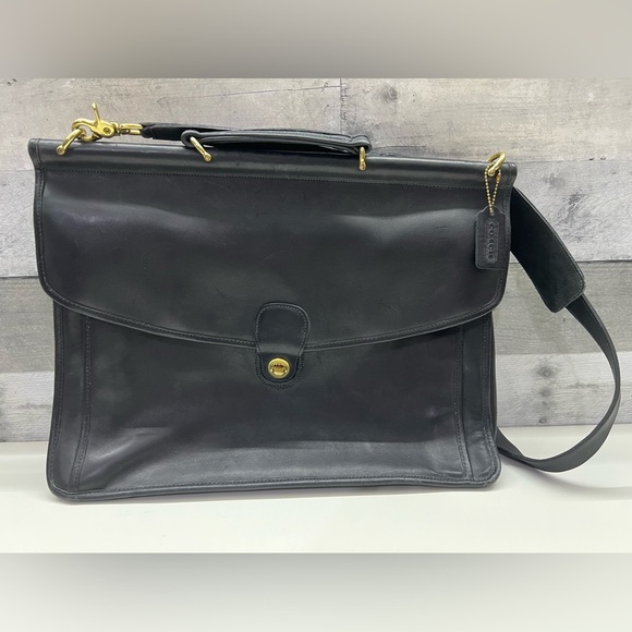 Vintage Coach Beekman Black Leather Briefcase Messenger Bag Corpcore 80s 90’s - Picture 1 of 16